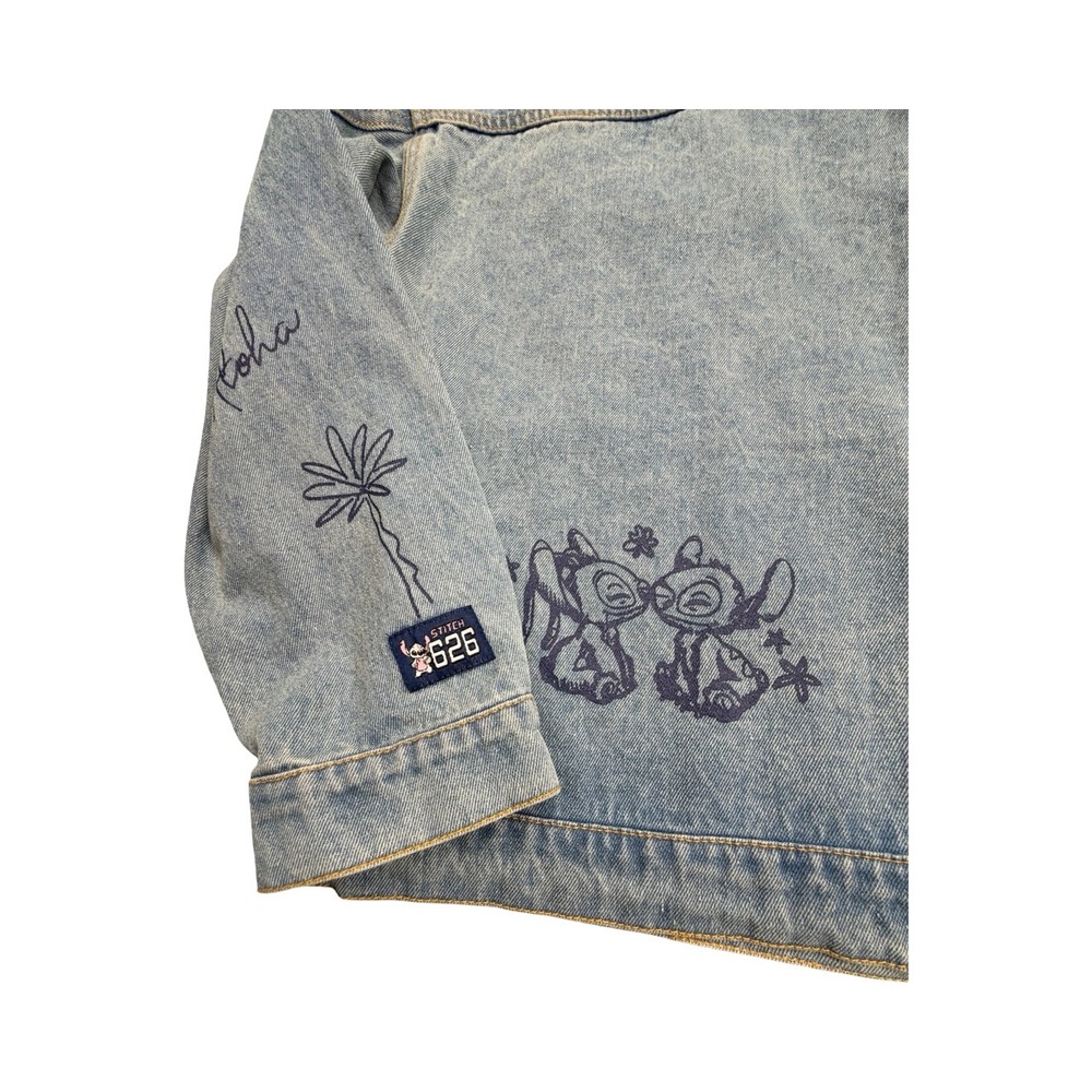 Disney Denim Jacket Womens L Blue Stitch Angel 626 Light Wash Embroidered Doodle - Picture 12 of 14